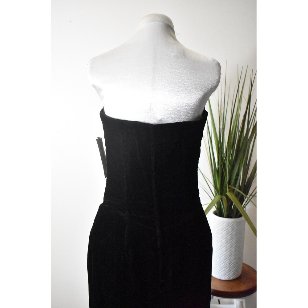 Scott McClintock Gown Women Size 8 Black 80s Velvet Lace Strapless Maxi Dress - Picture 6 of 12